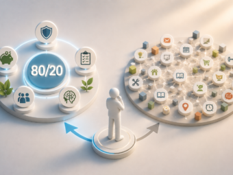 Illustration de la règle des 80/20 appliquée à la résilience personnelle et à la gestion des priorités